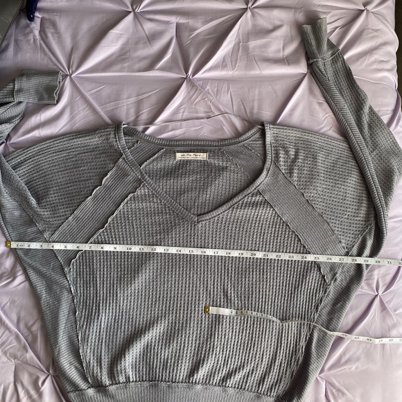 We the Free People Gray Santa Clara Gray Thermal Waffle Knit Long Sleeve Top XS - Picture 7 of 8